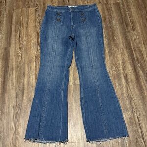 Idyllwind Outlaw Jeans Women's 14 Front Seam Western Flare High Rise FrayedDenim